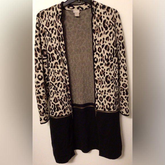 Chico's Sweaters - Chico’s Leopard Print Open Front Sweater Cardigan